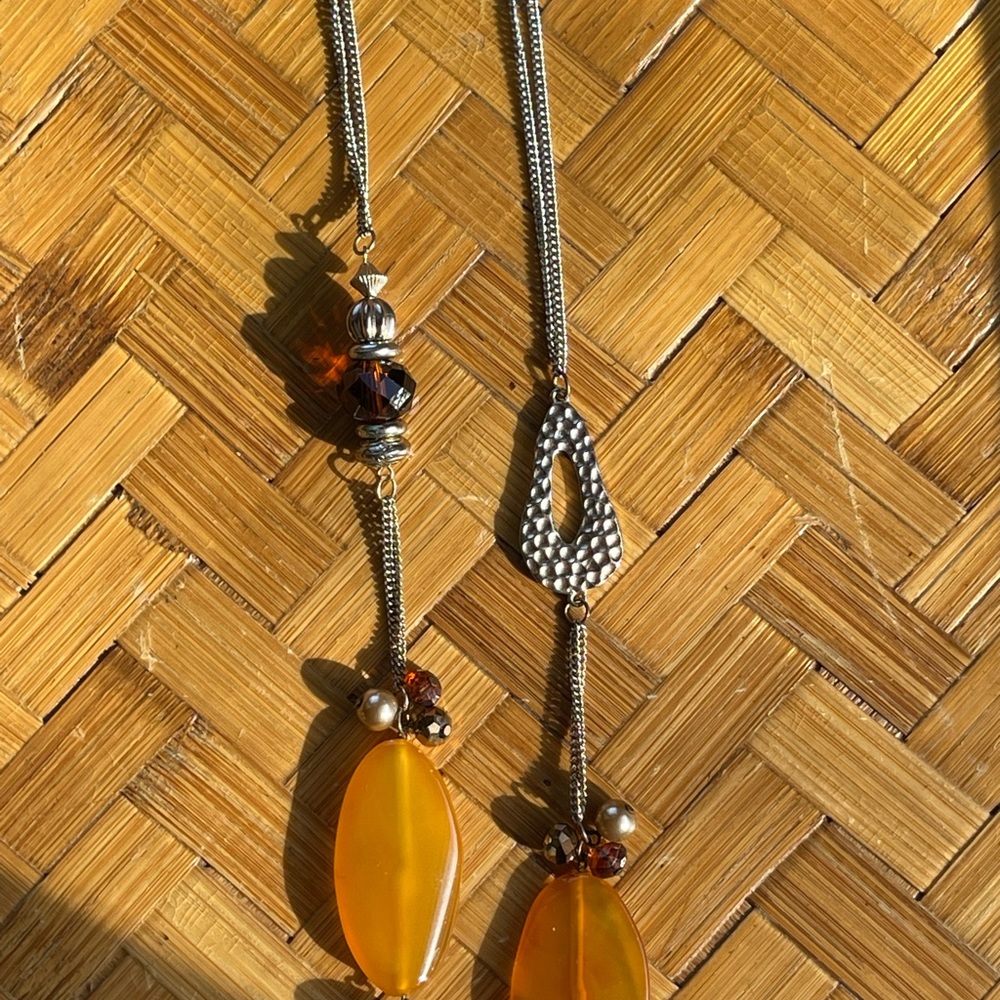 Butterscotch agate long necklace, vintage - Picture 3 of 8
